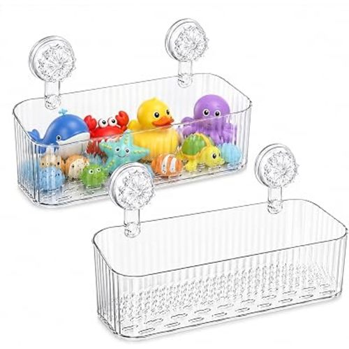 Bath Toy Storage 2 Pack, Clear Bathtub Toy Holder, Suction Cup Shower Caddy