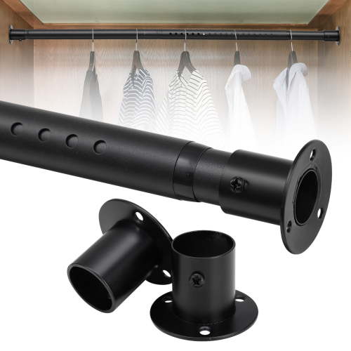 AEASKIEY Closet Pole, Adjustable Closet Rods 41 inch, Heavy Duty No Drill Closet Rods for Hanging Clothes, Black