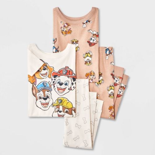 Toddler 4pc Snug Fit Paw Patrol Cotton Pajama Set - Ivory/Brown 12M