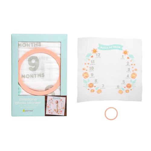 Pearhead Floral Baby Monthly Milestone Blanket, Newborn Photo Prop Blanket, Baby Girl Gift, Gift for New and Expecting Parents, Large, Peach and Teal Flowers