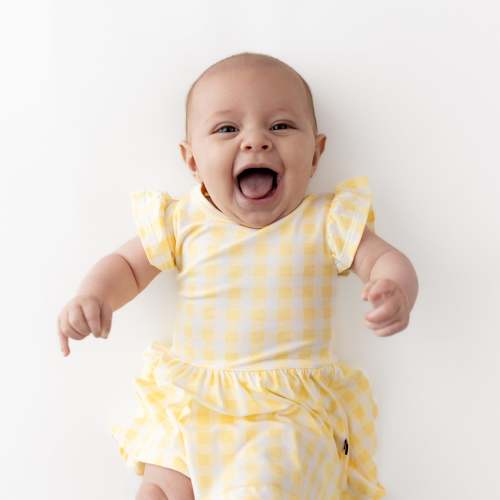 Twirl Bodysuit Dress in Gingham Chamomile
