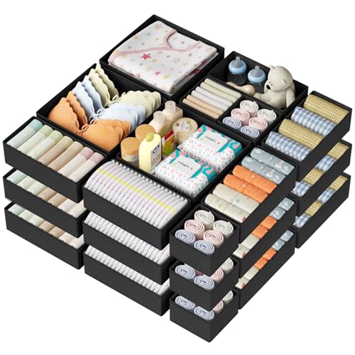 DIMJ Drawer Organizer Clothes Storage - 24 Pack Baby Dresser Organizer for Nursery, Small Fabric Closet Drawer Organizer Bins for Underwears Socks, Foldable Storage Dividers Organization for Bedroom
