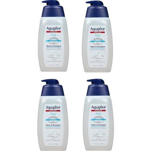 Aquaphor Baby Wash and Shampoo - Mild, Tear-free 2-in-1 Solution for Baby’s Sensitive Skin - 16.9 fl. oz. Pump, 4 Pack