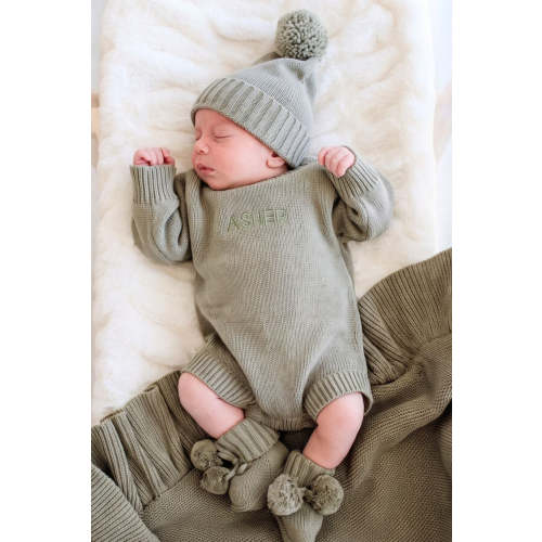 Embroidered Knit Sweater Bubble Romper in Smoke | Caden Lane