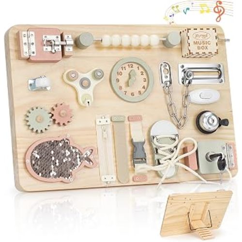 Joyreal Large Wooden Busy Board with Foldable Stand for Toddlers