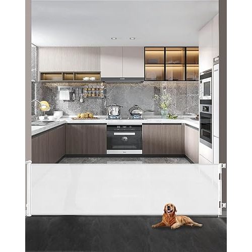 Veraste Retractable Baby Gate,Mesh Baby Extra Wide Gate,Extra Long Dog Gate,33" Tall,Large Extends up to 165" Wide,Child Safety Extra Large Gate for Doorways, Stairs, Indoor/Outdoor(White,33"x165")