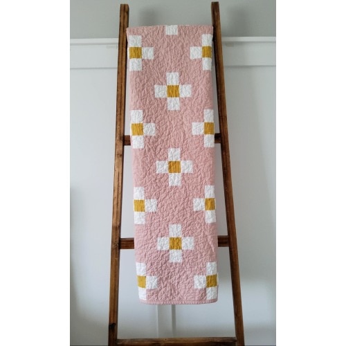 Handmade Baby Quilt: Pink, Yellow & White Patchwork - Heirloom Keepsake