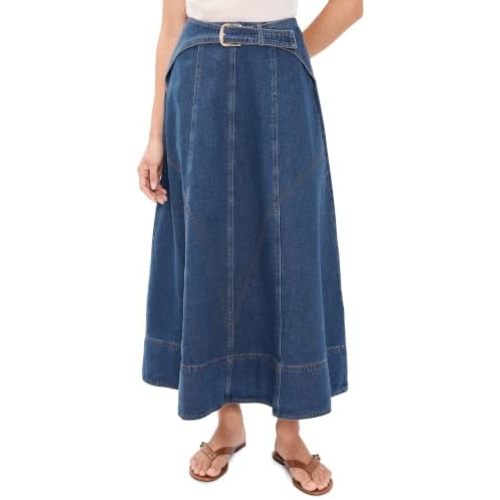 MOON RIVER Women's Belt Buckle Detail Denim Midi Skirt
