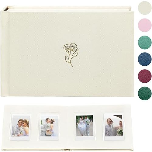 Instax Mini Photo Album Hardcover with 52 Pockets - Extra Wide Writing Space for Fujifilm, Polaroid, HP Sprocket & KPOP Photo Cards, Kuword Premium Acid-Free Photo Book Gift (Beige)