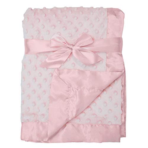 American Baby Company Heavenly Soft Chenille Receiving Blanket (30" x 40"), 2-Layer Design with Minky Dot & Silky Satin, Pink, for Boys and Girls