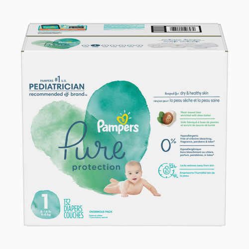Pampers Pure Protection Disposable Diapers, Enormous Pack - Size 1, 132 Count