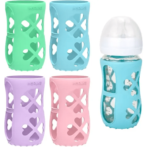 Morlike Silicone Baby Bottle Holder Sleeves Fit for Philips Avent Natural Glass Baby Bottles 8oz, 100% Silicone Baby Bottle Covers for SCY913, Protecting Glass Bottles, Dishwasher Safe (4 Pack)