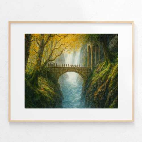 Lord of the Rings Art Print Rivendale Watercolor Painting Bridge of Baranduin Poster Fantasy Movie Fan Artwork Hobbit Gifts Gallery Wall