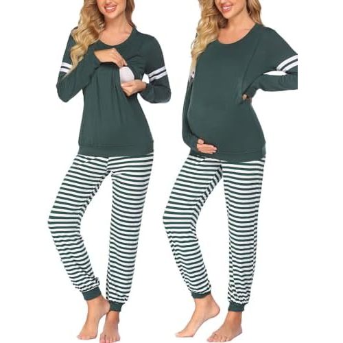 Ekouaer Maternity Pajama Set Nursing Pjs Women Breastfeeding Pregnancy Postpartum Clothes Long Sleeve Top & Pant with Pockets