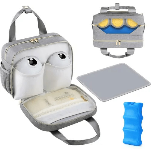 PIIOSER Breastmilk Cooler Bag with Ice Pack, Compatible with Wearable Breast Pumps & Accessories - Portable Pumps Carrying Case for Nursing & Working Moms (Grey-Small)