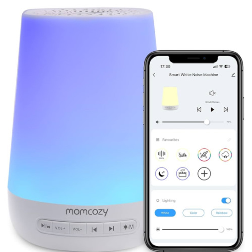 Baby Sound Machine, Momcozy White Noise Machine for Baby Sleeping with Night Light, Toddler Sleep Trainer with 34 Soothing Sounds, Timer, App Remote Control, Personal Sleep Routine (Blue)