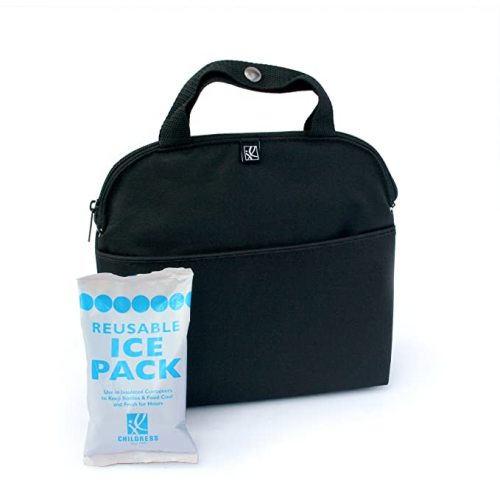 J.L. Childress MaxiCOOL Breast Milk Cooler Travel Bag - Insulated Baby Bottle Storage Bag, Portable Organizer Pack for Moms, Includes Ice Pack for Food & Breast Milk, Fits 4 Bottles - Black