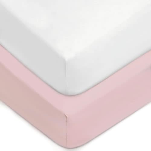 American Baby Company 2 Pack Fitted Crib Sheets 52" x 28" - Ultra Soft Microfiber Crib and Toddler Bed Sheets, White/Pink, Neutral for Boys & Girls