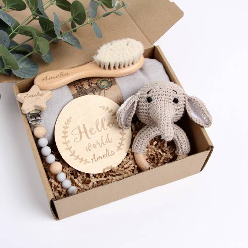 Personalized Newborn Wooden Rattle Gift Box Set | KKBaby113