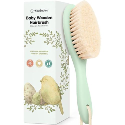 Wooden Baby Hair Brush - Cradle Cap Baby Brush with Soft Goat Bristles, Perfect Gentle Scalp Newborn Comb for Infant, Girls, Boys, Bath Essentials (Sage, Oval)