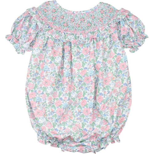 Pink And Blue Floral Smocked Bubble