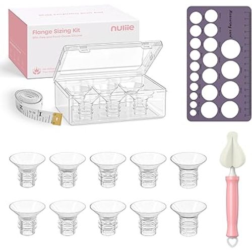 Nuliie 5-in-1 Flange Sizing Kit 12/14/16/18/20mm for 24mm Flange/Shield of Most Pumps, 10PCS Silicone Flange Inserts to Boost Pumping Efficiency & Comfort, BPA-Free Pump Essential for Moms