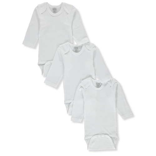Pack of 3 White Newborn Long Sleeve Onesies for 0 to 6 Months, 8"