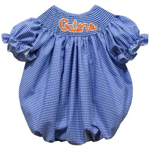 Florida Gators Vive La Fete Girls Infant Gingham Smocked Bishop Bubble Dress - Roya