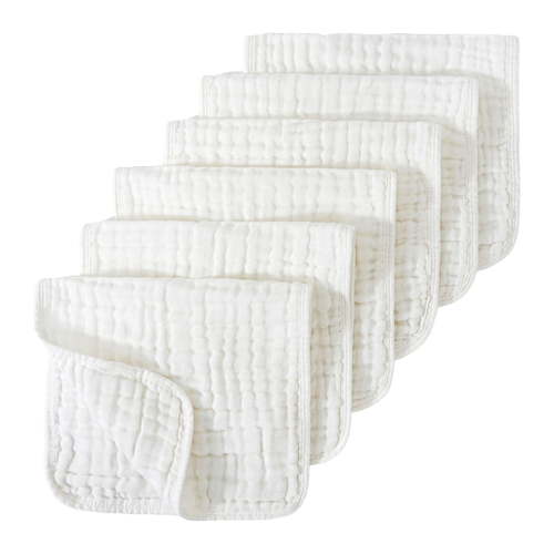 GXWEA Baby Products Burp Rags Muslin Burp Cloths 6 Pack Large 20" By 10" 100% Cotton 6 Layers Extra Absorbent And Soft White