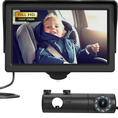 Baby Car Camera, HD Display Baby Car Mirror with Night Vision Feature, 4.3 inch Baby Car Camera with Monitor Wide Clear View, Backseat Camera Rear Facing to Observe Baby’s Every Move