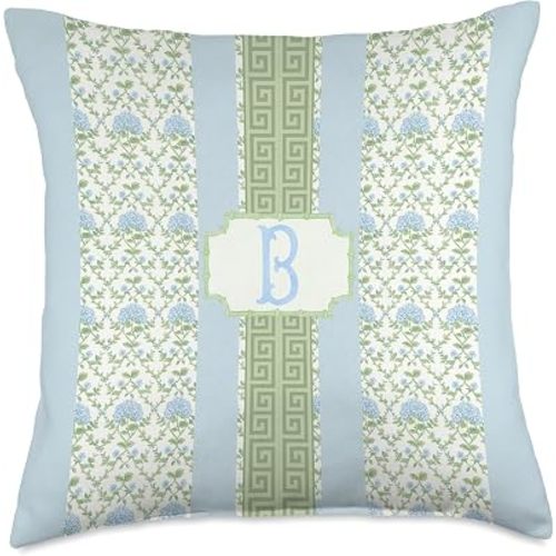 Monogram Initial B Blue Hydrangea Throw Pillow