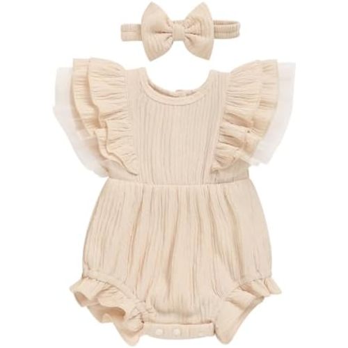 TITKKOP Ruffle Bubble Romper for Baby Girl | One-Piece Shorts Jumpsuit | Summer Outfit & Dress for Infants 0-18M