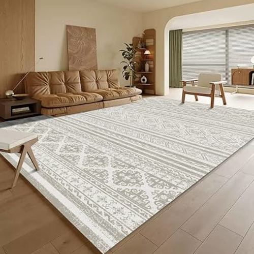RUGSURE Washable Area Rugs 5' x 7' - 1/6 Thick - Moroccan-Inspired -Stain & Water Resistant Non-Slip - Resistant Rug for Living Room, Bedroom, Nursery, Pet & Child Friendly (Grey)
