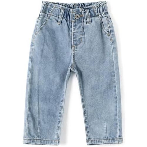 KIDSCOOL SPACE Baby Girl Boy Jeans,Soft Ripped Denim Elastic Band Inside Pants