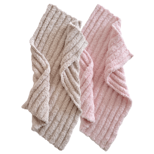 2-Pack Phufy® Bliss Mini Blanket, Bisque/Baby Pink Wave