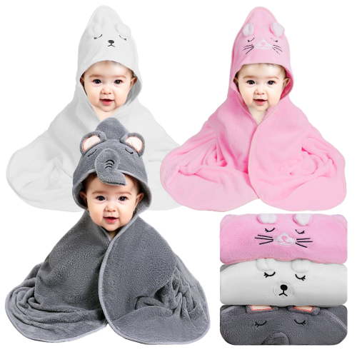 Lumikrypt 3 PCS Hooded Baby Bath Towel, Premium Coral Fleece Large Size Bath Towel, 31.5 x 31.5 Inches, Super Absorbent, Great Gift for Newborns, Toddlers, and Children