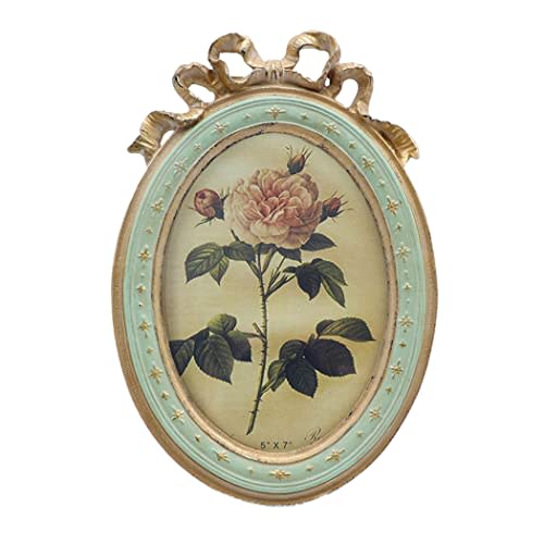CISOO Vintage Oval Picture Frame 5x7 Antique Photo Frame Table Top Display and Wall Hanging Home Decor, Green Blue