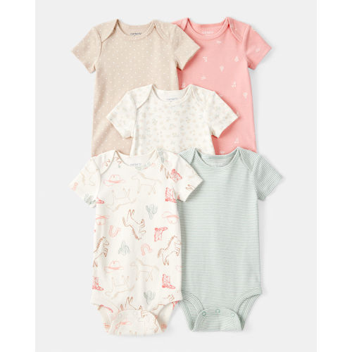 Baby Girl 5-Pack Cowgirl Print Cotton Multipack Bodysuits - White/Blue/Pink - Carter's | Carter's