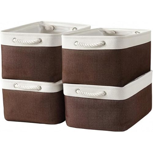 Organization and Storage Basket for Organizing - 16x12x8 inch Large 4 Pack Fabric Storage Cube Collapsible Storage Bins for Shelves, Storage Box for Cloth Books Canvas(White & Flaxen)