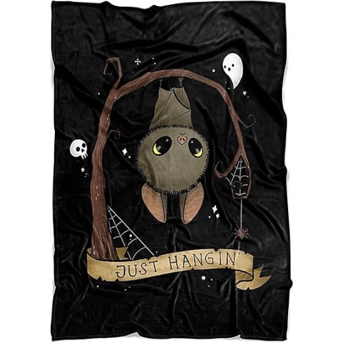 The Ghoulish Garb Just Hangin Throw Blanket - Cute Spooky Bat Halloween Home Decor (60" x 50")