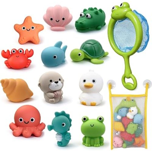 ZOONI No Hole Bath Toys for Toddler 1-3, 14PCS Mold Free Ocean Bathtub Toys
