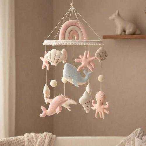 Pastel Ocean Baby Mobile, Whale Dolphin Octopus Felt Nursery Crib Decor