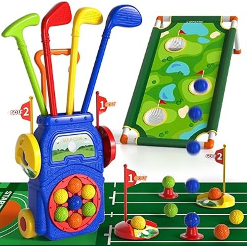 Toddler Golf Set Toys for Kids, Kids Toddler Golf Clubs with 7 Balls, Putting Mat & Golf Board, Toys Gifts for 3 4 5 6 Year Old Boys, Christmas Birthday Gifts for 3 4 5 6 Year Old Boy Kids