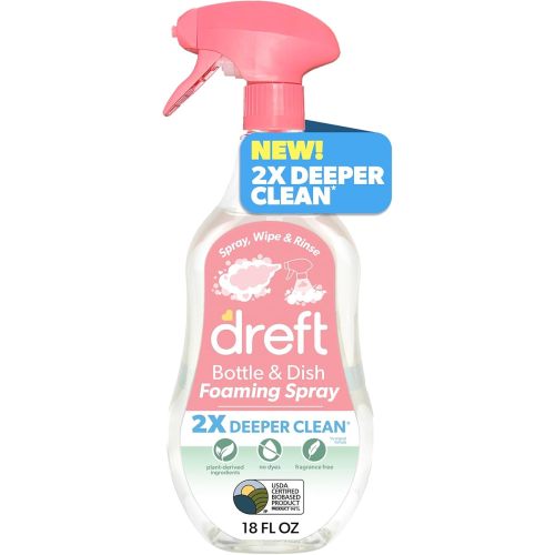 Dreft Foaming Baby Bottle and Dish Cleaning Spray, Plant-Derived Formula, 18 Fl Oz