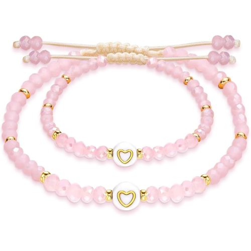 Mother Daughter Bead Bracelet Set for 2, Mommy and Me Matching Bead Bracelet, Mama and Mini Matching Heart Bracelets for Mom Daughter Valentines Mother's Day Gift