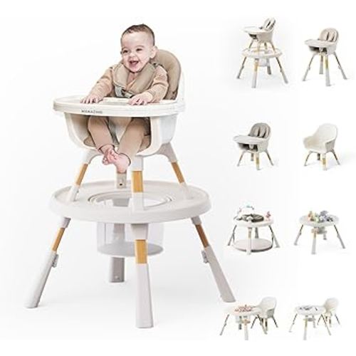 MAMAZING 8-in-1 High Chair,Infant and Toddler High Chair with Removable Tray, Seating for 8 Stages of Development from Infant to Toddler, Convertible Baby high Chair with Activity Center,Khaki