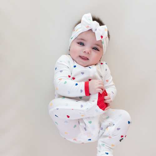 Zippered Footie in Cloud Rainbow Heart