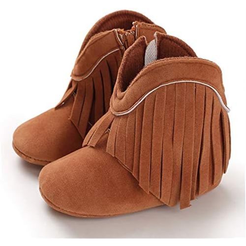 Timatego Baby Girl Cowboy Tassel Boots Side Zipper Non Slip Stay On Booties Infant Toddler First Walker Warm Winter Crib Shoes 3-18 Months