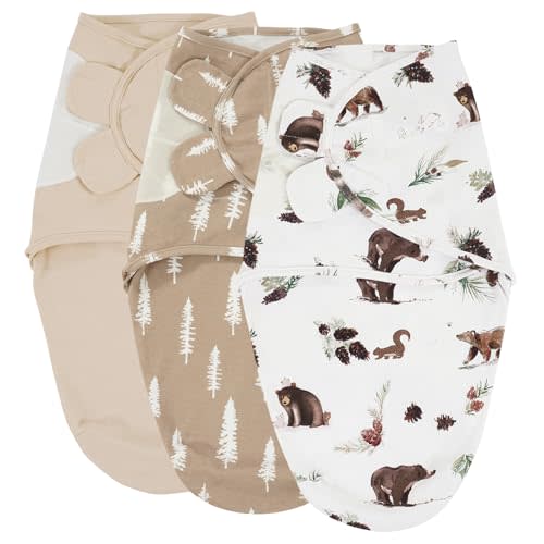 david's kids 100% Cotton 3 Pack Baby Swaddle Wrap for 0-3 Months, Soft Breathable Swaddle Blanket for Newborn Infant, Adjustable Baby Wrap Sleep Sacks for Boys Girls, Newborn Essentials, Woodland