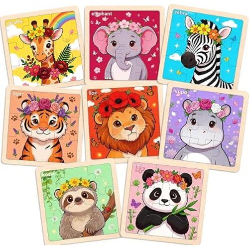 Wooden Animal Jigsaw Puzzles, 8-Pack, 9-Piece
